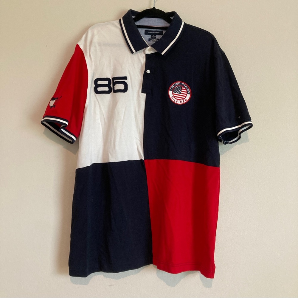 Tommy Hilfiger Polo Shirt Mens XXL Team USA 100% Cotton  Red white and blue  #86
